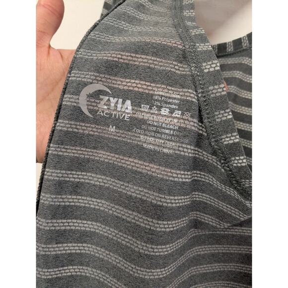ZYIA Active Gray Nimbus Split Back Tank Top Size Medium Mesh Stripes EUC - Picture 8 of 8